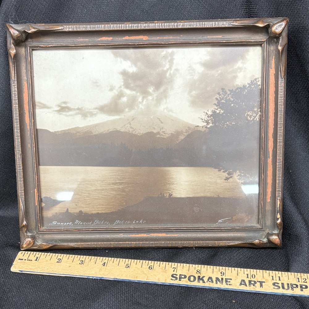 Antique sepia tone Photo of Mount Baker and Baker Lake